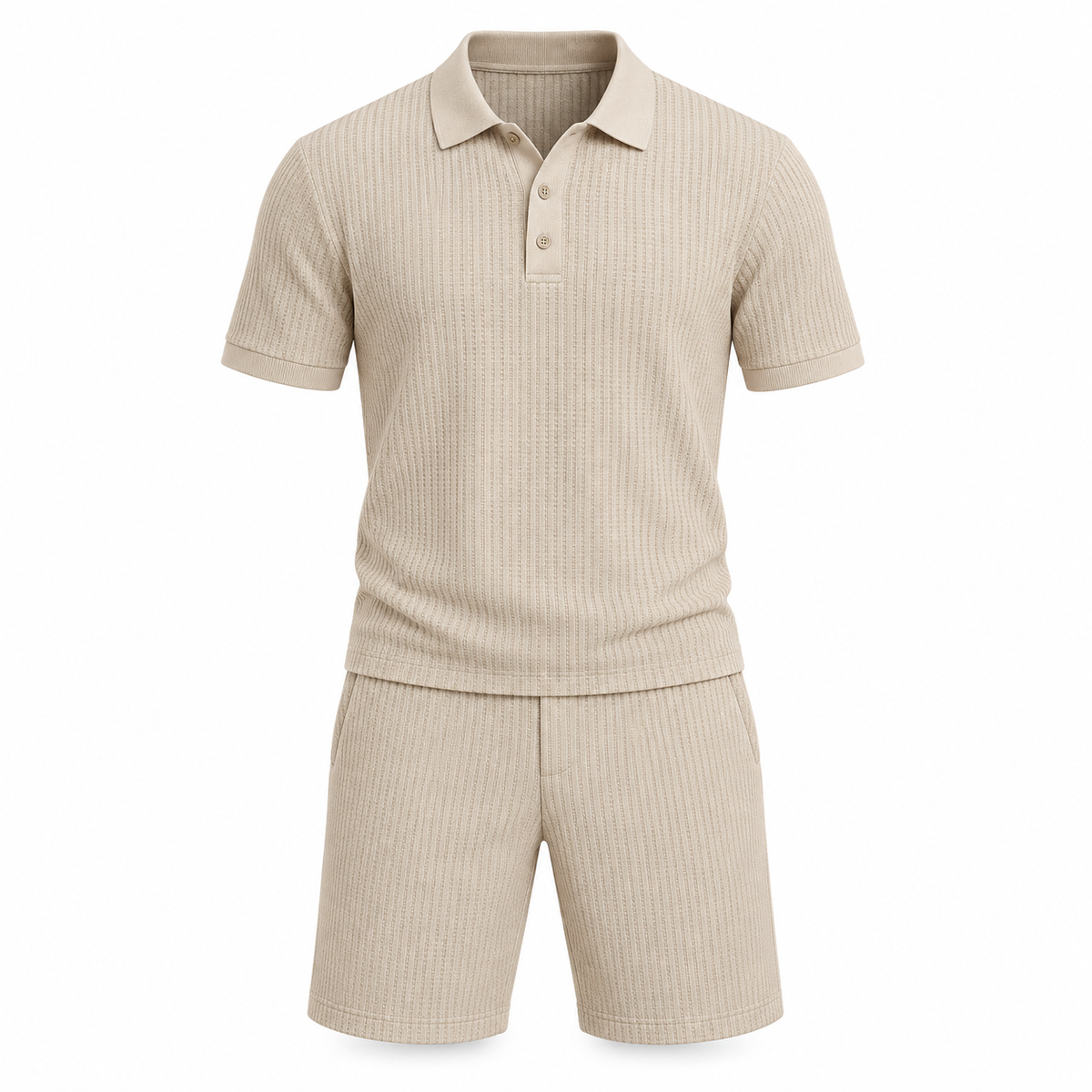 Essential Textured Knit Polo & Shorts Set